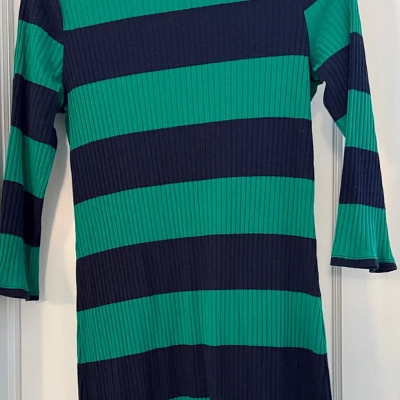 LOFT Green and Blue Striped Midi Dress with Side Slit - Picture 2 of 3